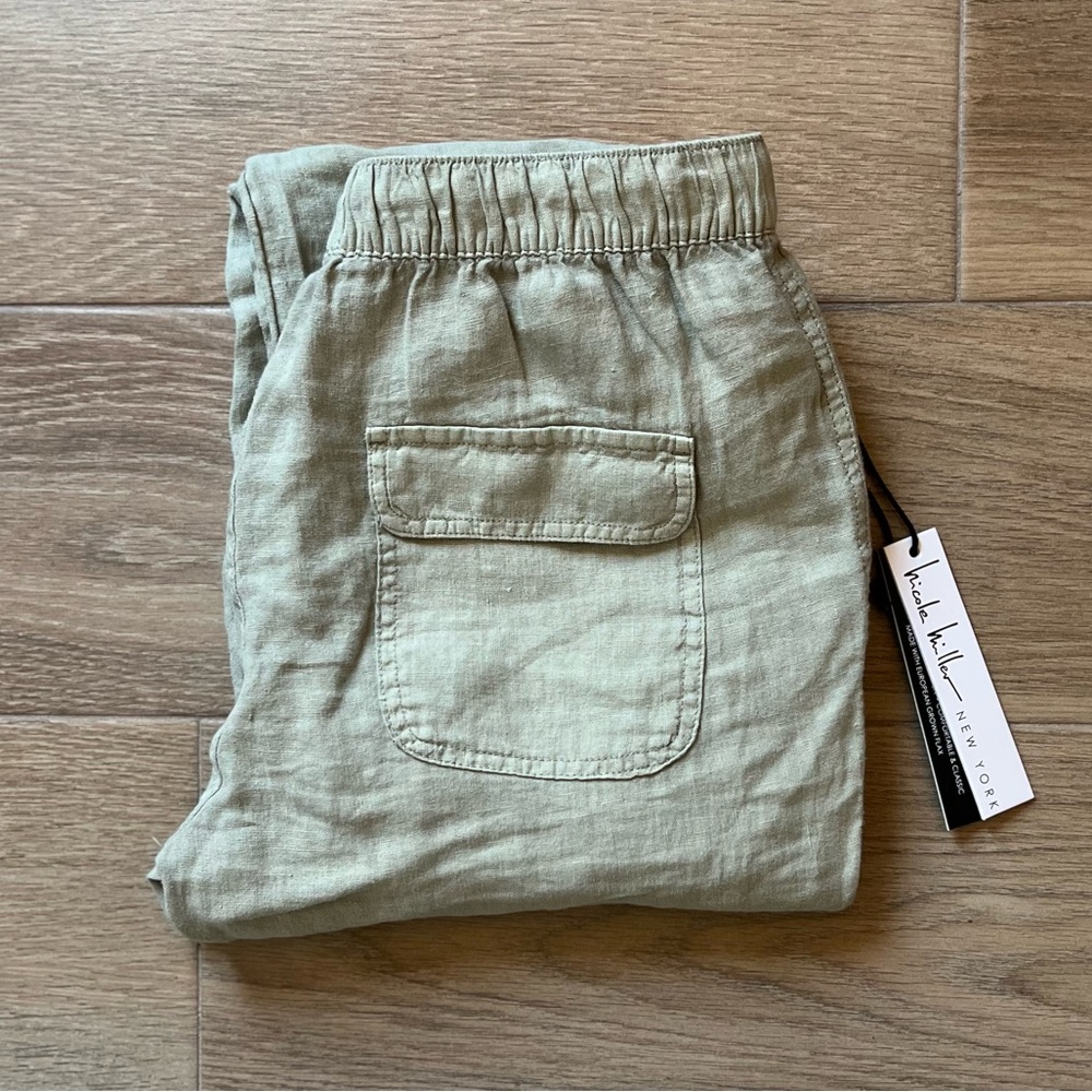 Nicole Miller Sage Green Linen Cargo Joggers NWT